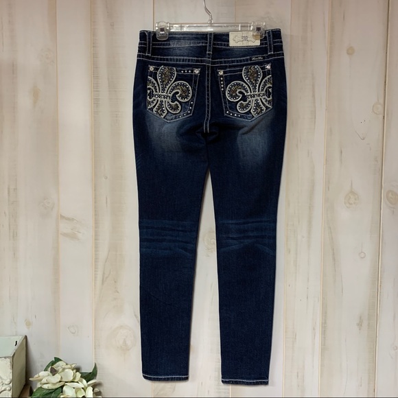 Miss Me Fleur de lis Dark Hailey Skinny Jeans 28 - Picture 3 of 11